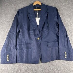 Quince Women's 100% European Linen Navy Blue Tailored Blazer Jacket Lined Size L
